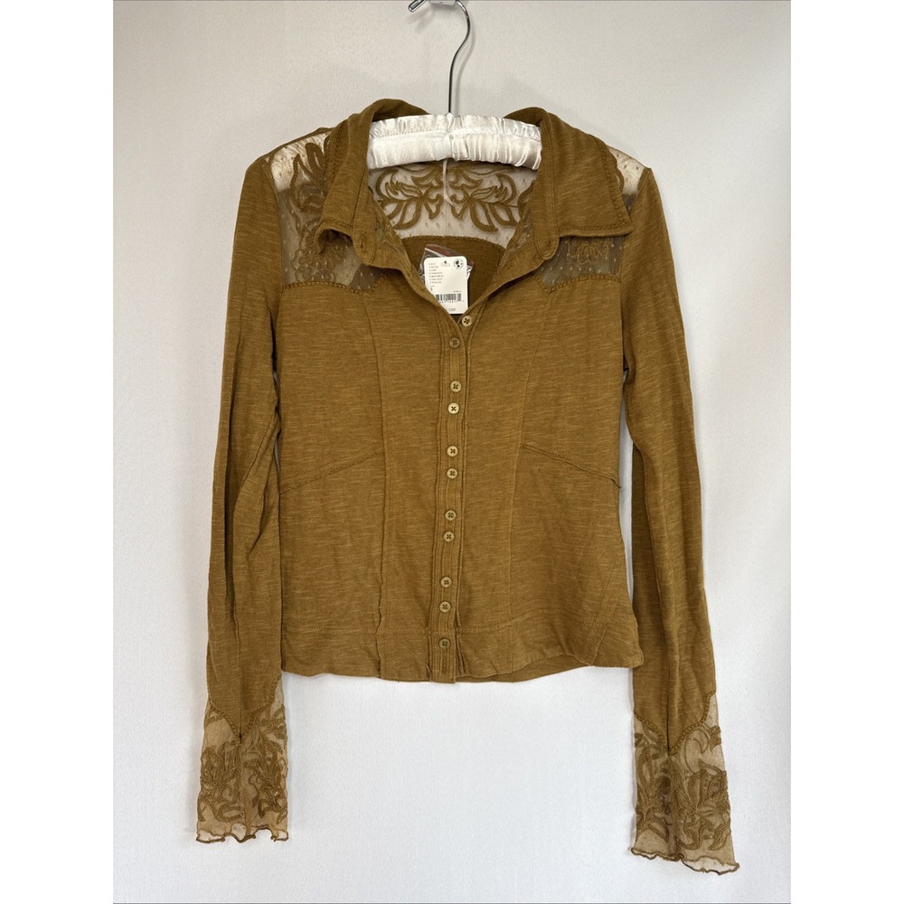 Free People NWT Lace Embroidered Button Up Corset Top Women's S Western Boho